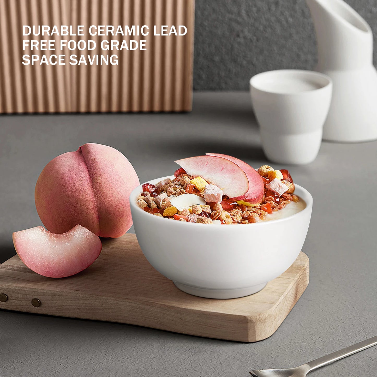 10 Ounce Porcelain Bowls Set 8 Pack Premium White Ceramic Bowls for Cereal, Soup, Salad, Pasta, Microwave & Dishwasher Safe