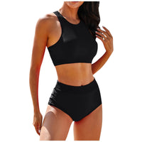 Summer High Elastic Swimwear Solid Color Square Neck Underwear Vest Bikini Set High Waist Casual Separate Two-Piece Swimsuit