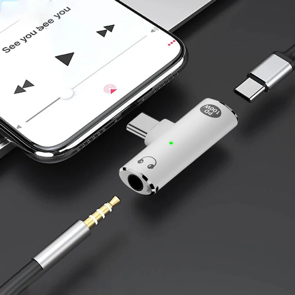 USB Type C to USB C 3.5mm Jack AUX Audio Headphone Adapter PD 100W Fast Charging Splitter With Aux Audio Jack For iPhone Huawei