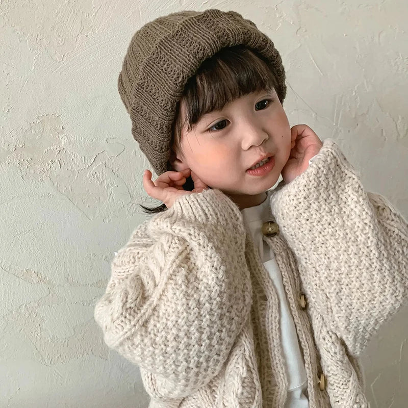 1 2 3 4 5 6 7 8 Years Girls Knitted Sweater Cardigan New Fashion Baby Coarse Wool Hemp Retro Cardigan Boys Coat Kids Clothes