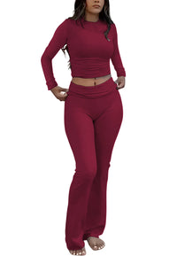 Women's Yoga Two-Piece Set Long-Sleeve Wide-Leg Activewear Set Casual Home Yoga Set Coordinated Set