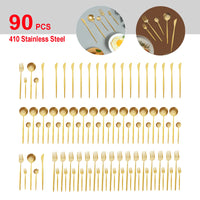 90Pcs Gold Stainless Steel Silverware - Heavy Duty Cutlery, 420 Stainless Steel Tableware Set for Wedding, Buffets, Restaurants