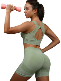 Women's yoga athletic wear set-Sports Bra top, high-waist Seamless sports shorts ,solid sportswear for gym yoga daily casual