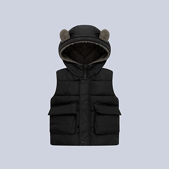 2-6 Years Autumn Winter Boys Vest Bear Ears Solid Color Keep Warm Little Princess Girls Waistcoat Hooded Boys Coat Kids Clothes
