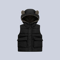 2-6 Years Autumn Winter Boys Vest Bear Ears Solid Color Keep Warm Little Princess Girls Waistcoat Hooded Boys Coat Kids Clothes