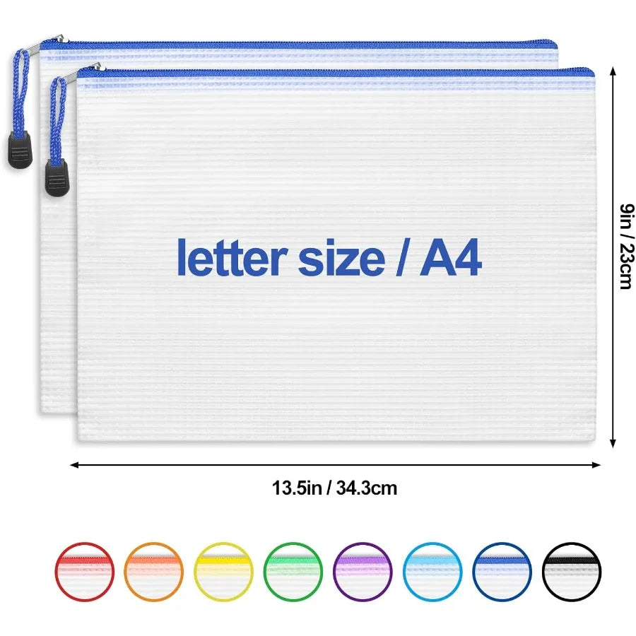 24pcs Mesh Zipper Pouch Bags A4 Size Waterproof Organizer Storage Pouches for School Supplies Toys Puzzle Board Games Office Do