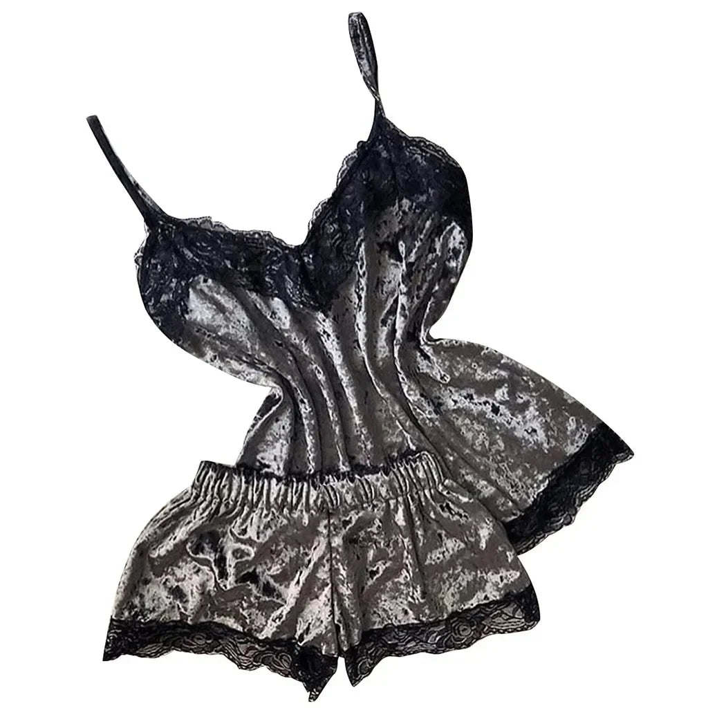 Autumn Winter Velvet Pajamas Set Women's Sexy Lingerie Sleepwear