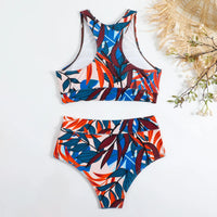 Summer High Elastic Swimwear Solid Color Square Neck Underwear Vest Bikini Set High Waist Casual Separate Two-Piece Swimsuit