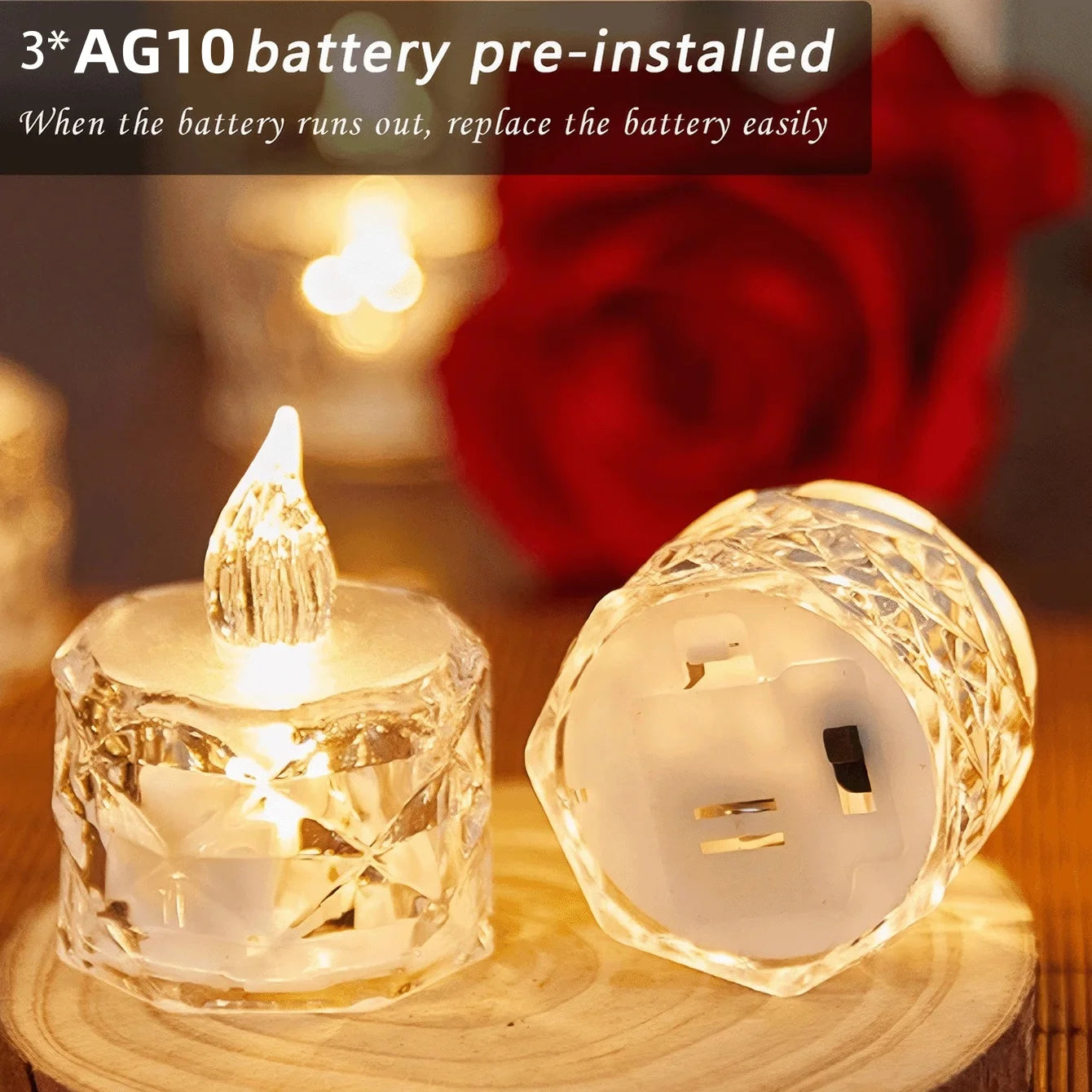 4/8/16Pcs Flameless LED Light Candles Crystal Candle Transparent Electronic Night Lamp for Wedding Valentine's Day Party 2030