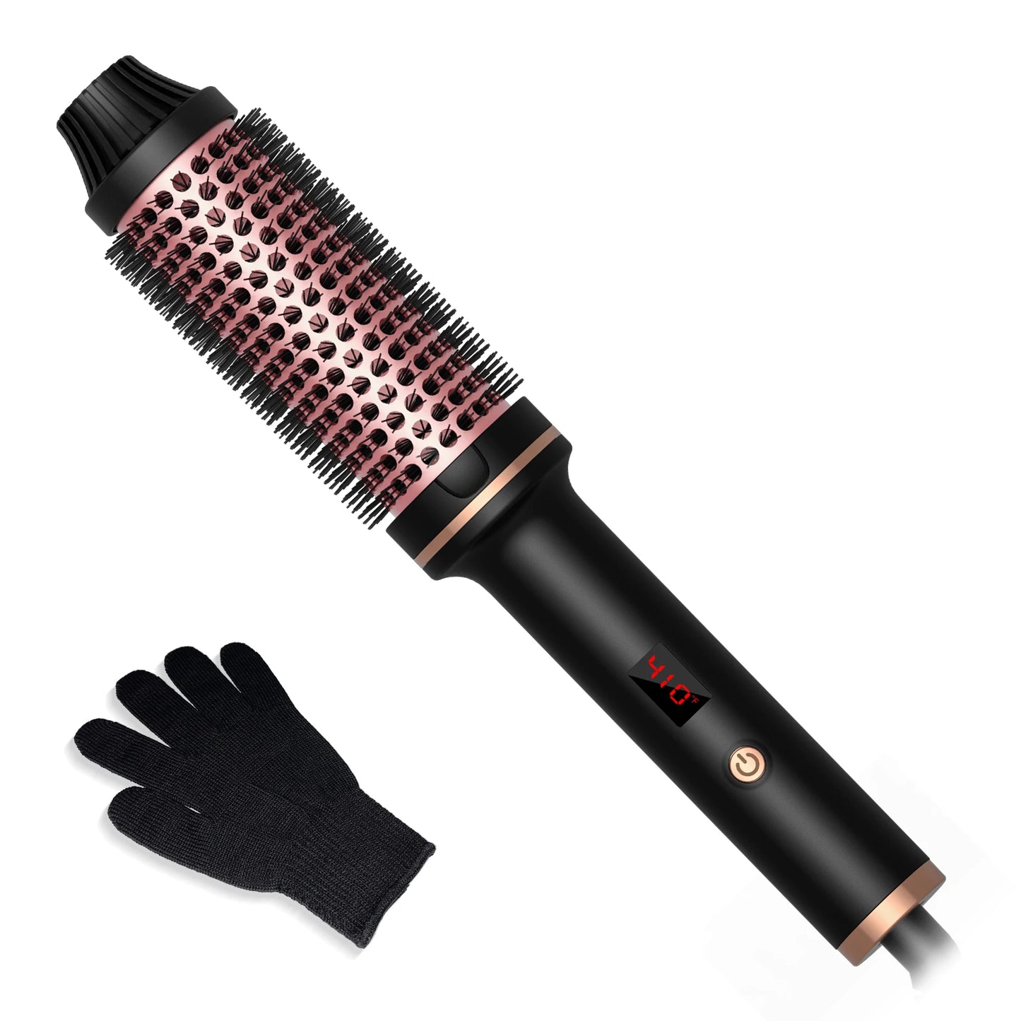 Thermal Brush Ionic Heated Round Brush, Hot Hair Curling Iron with 10 Temp Settings, 30s Fast Heated for All Hair Types, Black