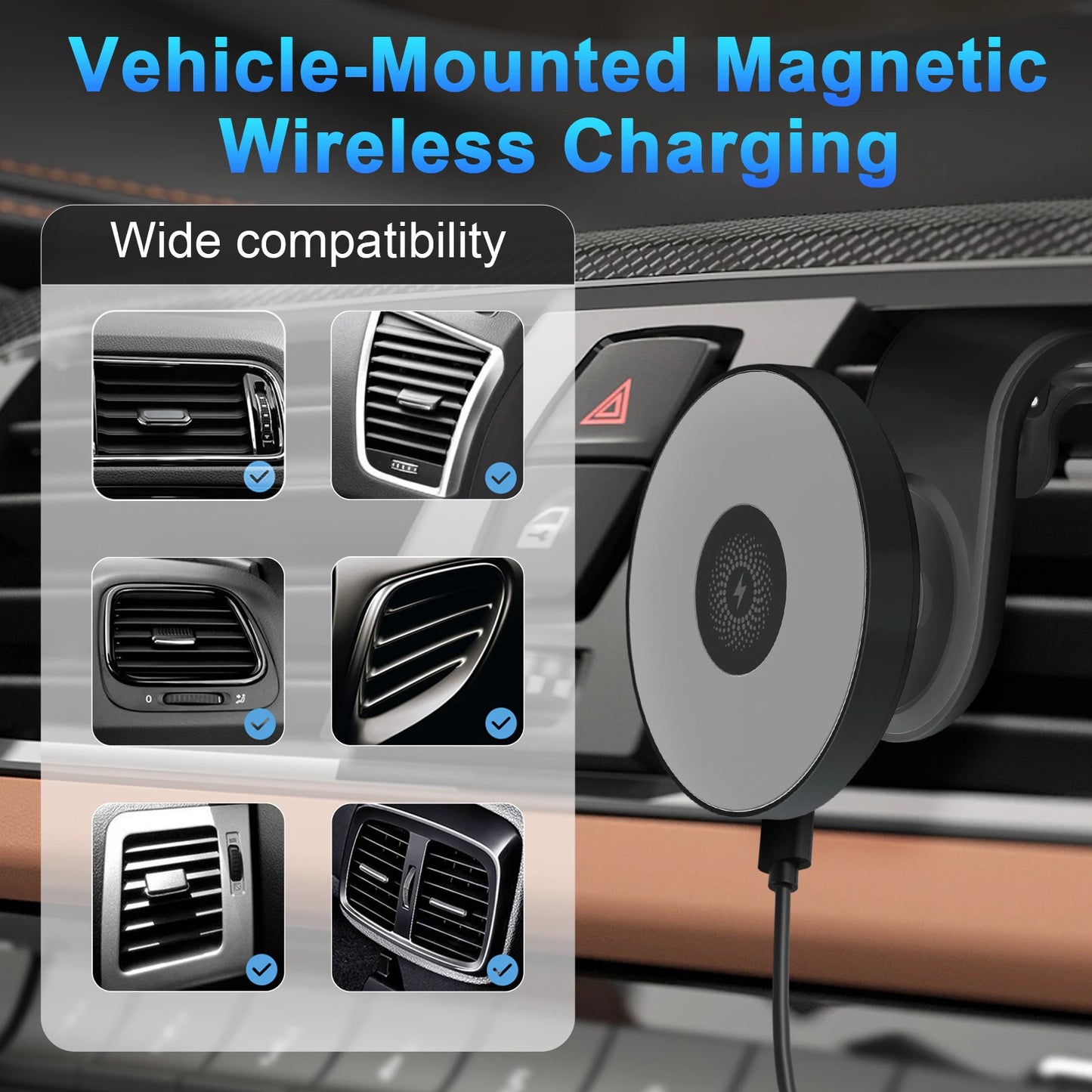 Magnet Wireless Car Charger 15W Fast Charging Dock Station Car Mount Phone Holder Air Vent for iPhone 17 16 15 14 13 Pro Max