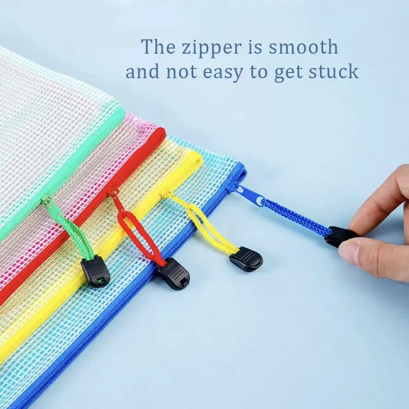 5pcs mixed color mesh zipper bag file bag waterproof zipper folder A4A5 school office supplies pencil bag storage bag