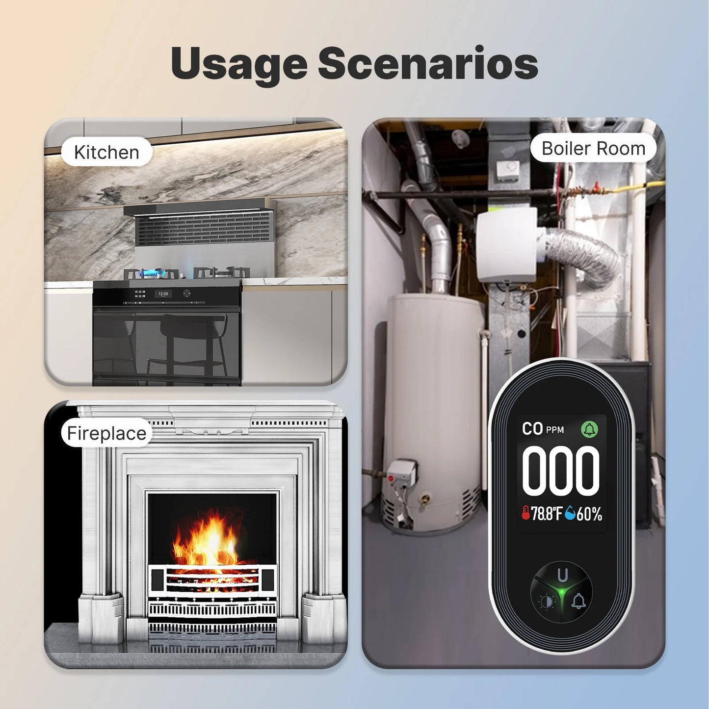 MOES 3in1 Carbon Monoxide Detector Plug-in Display with Temperature Humidity Sensor Built-in CO Monitor Alarm Sound Warning