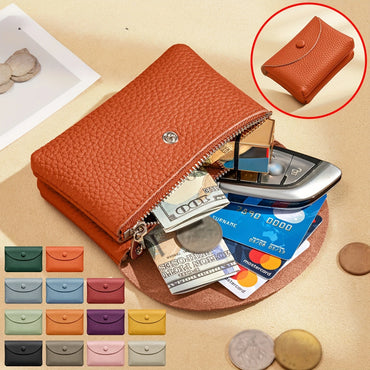1pc Women's Genuine Leather Mini Wallet - Vintage Cowhide Coin Purse & Card Holder with Snap Closure, Compact Wallet for Cash
