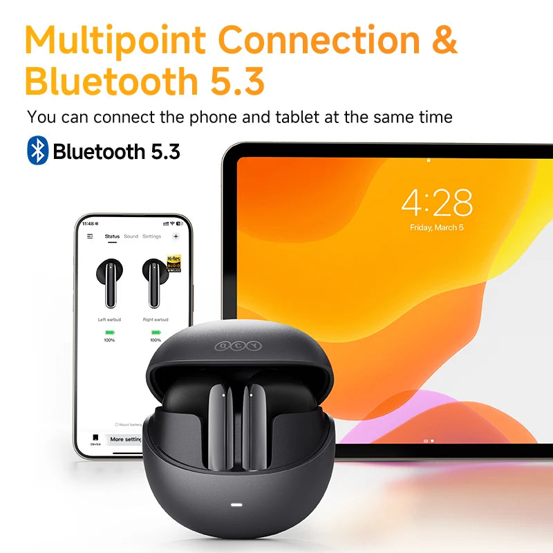 QCY HT10 AilyBuds Pro+ ANC Wireless Earphone Hi-Res Audio with LDAC Bluetooth 5.3 Earbuds 6 Mic AI HD Call Multipoint Connection