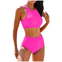 Summer High Elastic Swimwear Solid Color Square Neck Underwear Vest Bikini Set High Waist Casual Separate Two-Piece Swimsuit