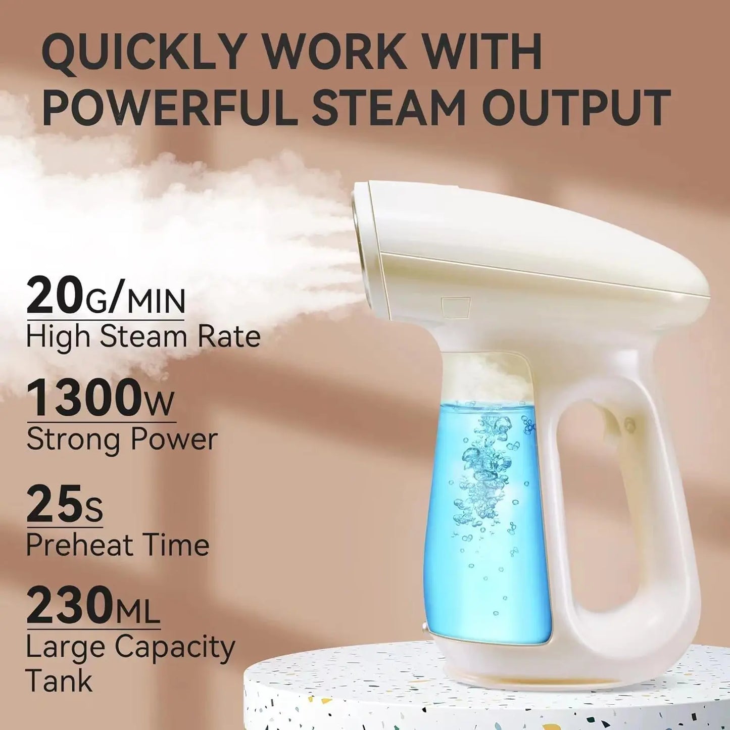 Steamer for Clothes, Handheld Clothes Steamer,1300W Strong Power Garment Steamer with 230ml Tank,Fast Heat-up, Auto-Off