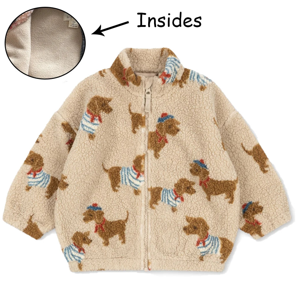 2025 Autumn KS Baby Boys Cartoon Cotton Fleece Outwear Kids Winter Clothes Toddler Girls Lambswool Jacket Child Embroidery Coat