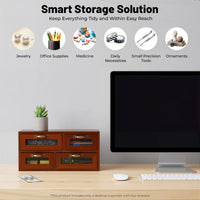 4-Drawer Retro Desktop Organizer Wooden Tabletop Storage Box Desk Accessories Home Office Decor