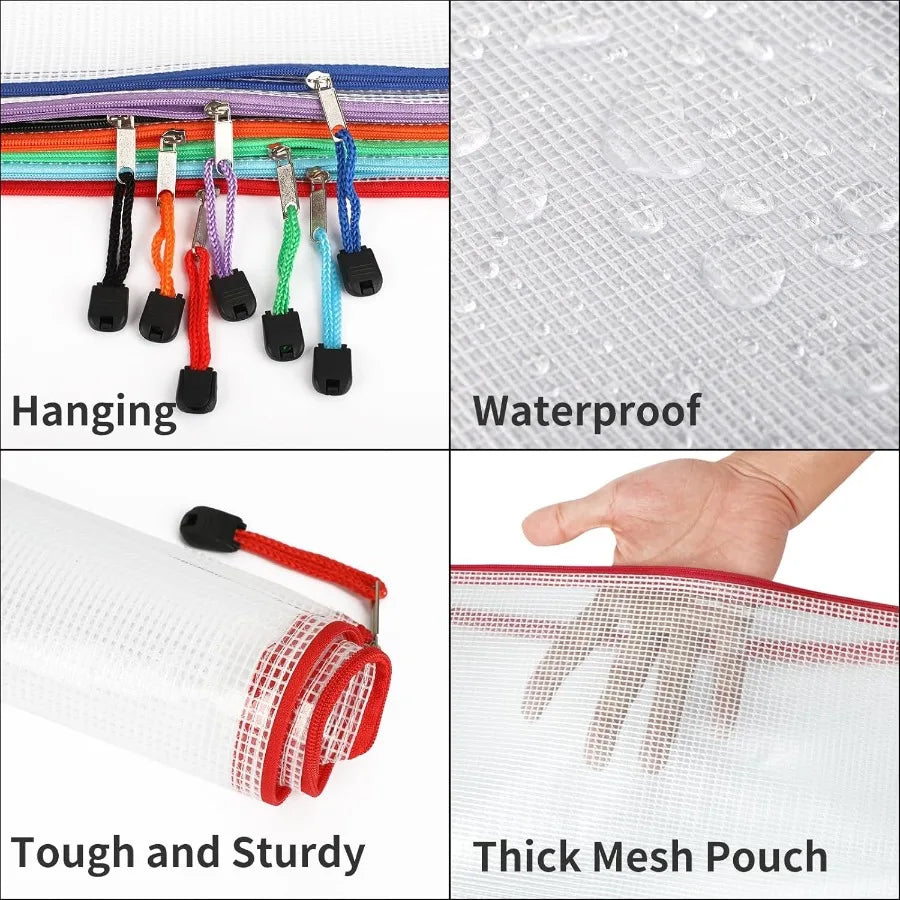 24pcs Mesh Zipper Pouch Bags A4 Size Waterproof Organizer Storage Pouches for School Supplies Toys Puzzle Board Games Office Do