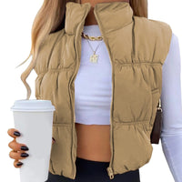 Women s Winter Quilted Waistcoat Solid Color Lightweight Zip Stand Collar Winter Vest Sleeveless Jacket