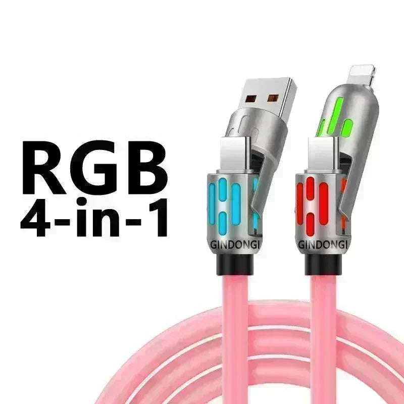 240W RGB LED 4-in-1 Fast Cable 4PCS for iPhone Type-C Android Gaming Charger