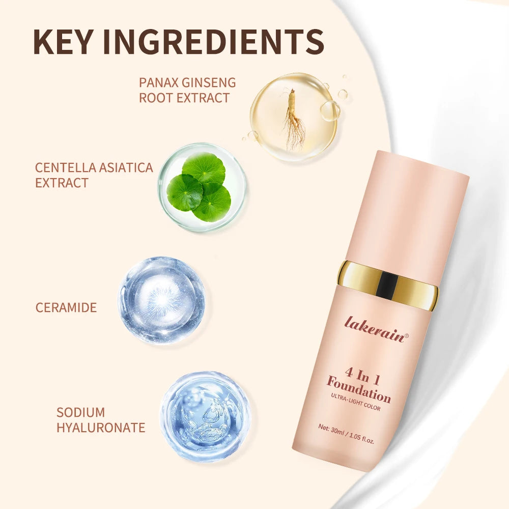 4 In 1 Foundation Long-wearing Moisturizing Waterproof Concealer Even Skin Tone SPF 30 Liquid Hydrating Full Coverage Concealer