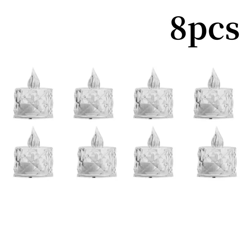 4/8/16Pcs Flameless LED Light Candles Crystal Candle Transparent Electronic Night Lamp for Wedding Valentine's Day Party 2030