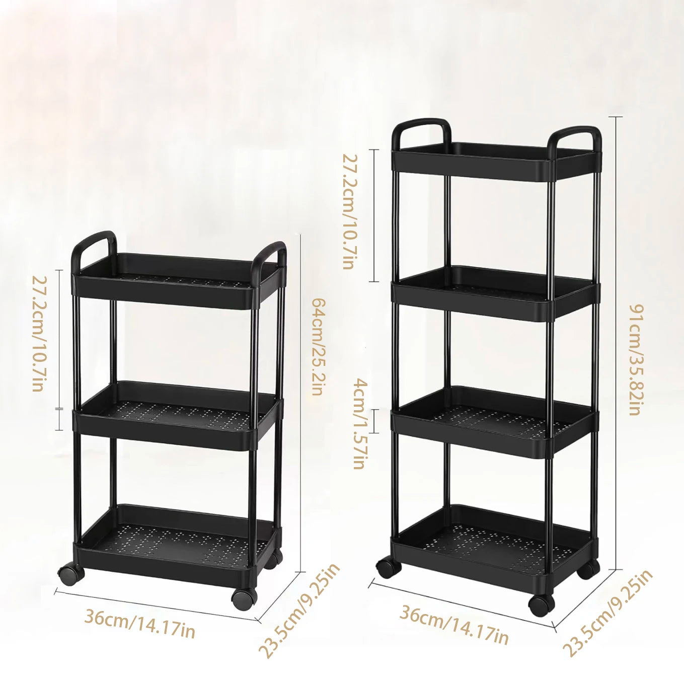 Rolling Cart with Wheels, Detachable Utility Storage Cart with Handle Storage Basket Organizer Shelves for Bathroom, Kitchen