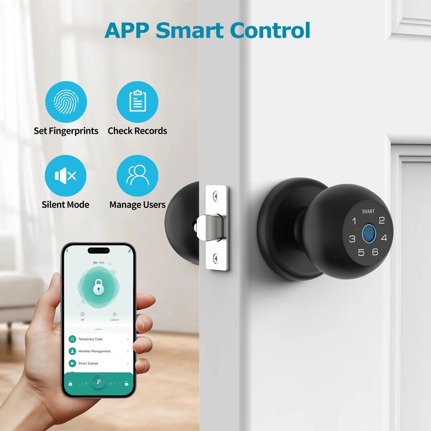 Viladepot Smart Lock Fingerprint Door Lock App Control Passcode Unlock Electronic Touchscreen Keypad Indoor