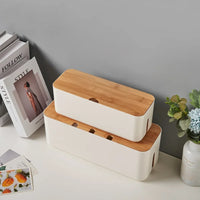 Bamboo Cover Cable Management Box Wire Junction Board Storage Box Hide Wires Power Strips Desk Cable Computer Organizer Box