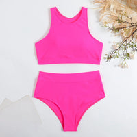 Summer High Elastic Swimwear Solid Color Square Neck Underwear Vest Bikini Set High Waist Casual Separate Two-Piece Swimsuit
