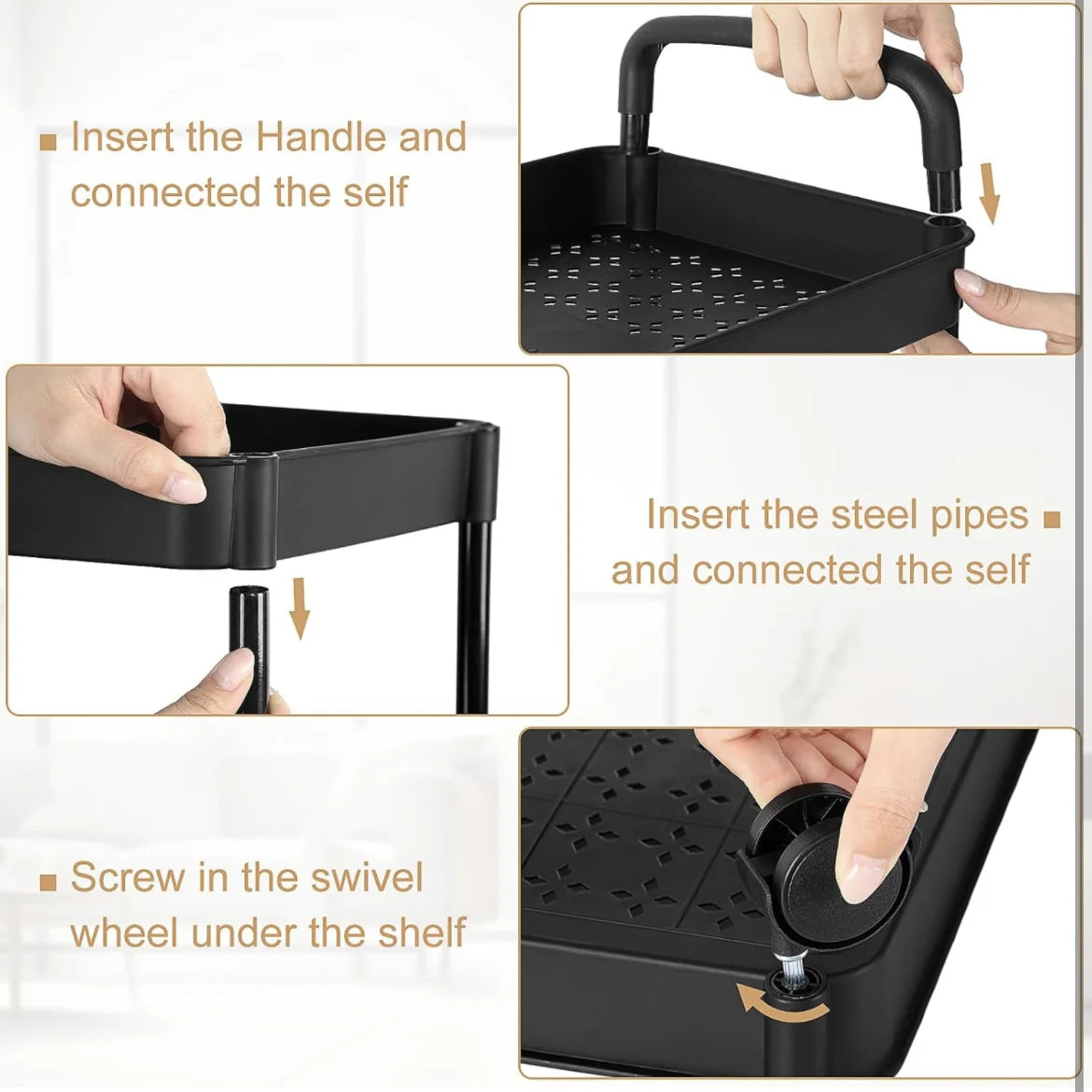 Rolling Cart with Wheels, Detachable Utility Storage Cart with Handle Storage Basket Organizer Shelves for Bathroom, Kitchen