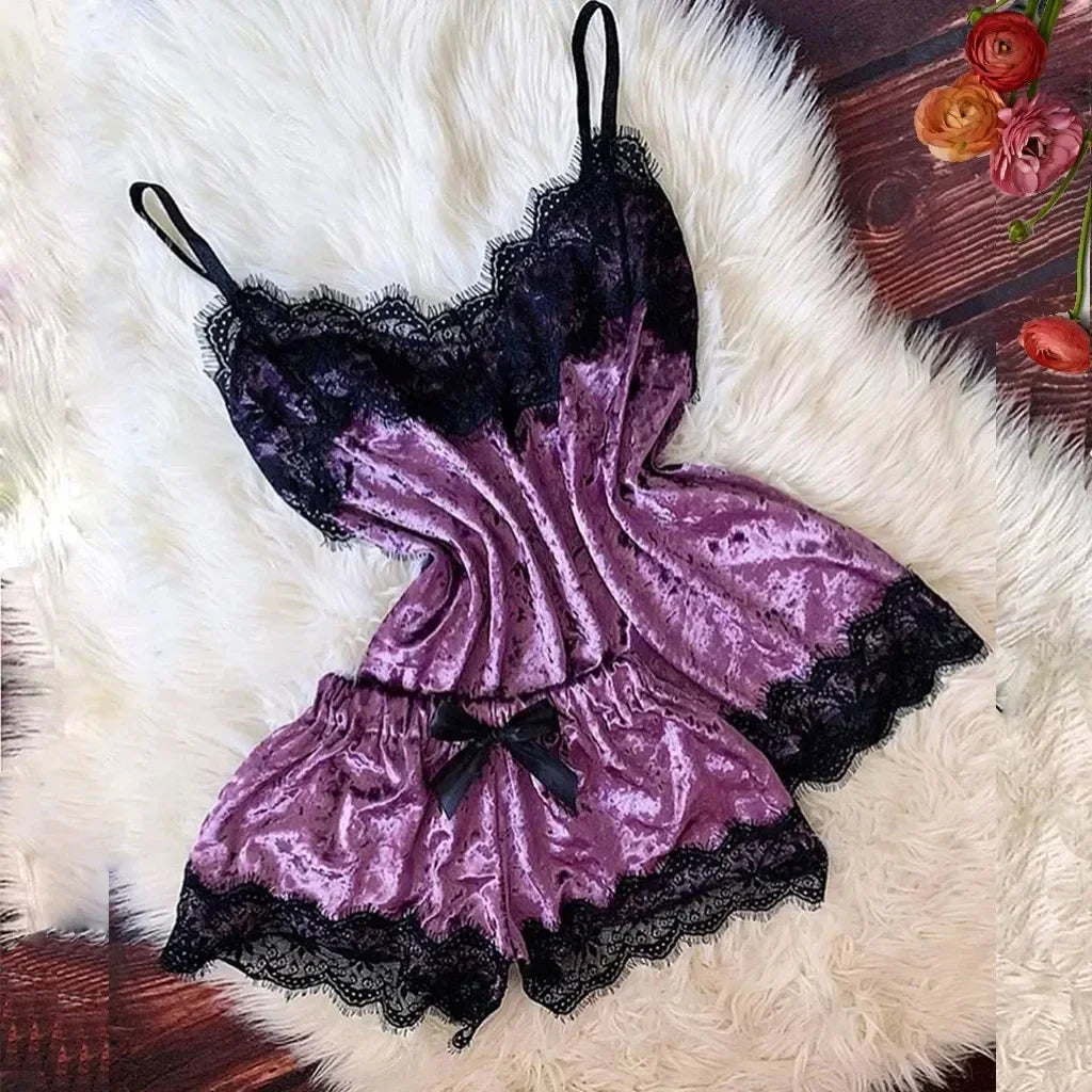 Autumn Winter Velvet Pajamas Set Women's Sexy Lingerie Sleepwear