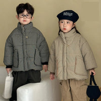 2025 Winter New Children Fleece Plaid Coat Fashion Boys Warm Jacket Plus Velvet Thick Girls Cotton Padded Jacket Kids Clothes