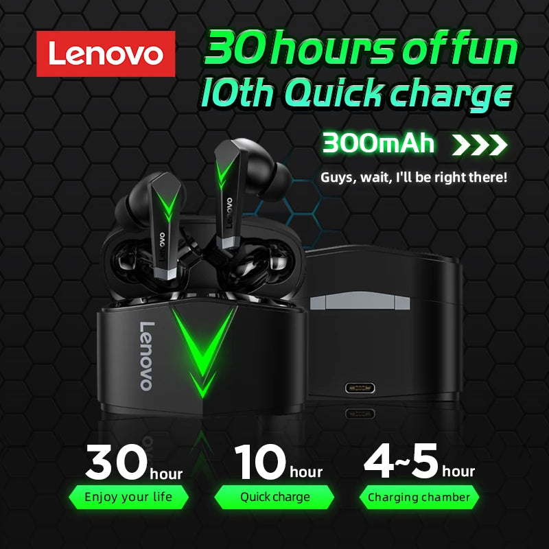Choice US Lenovo LP6 Bluetooth 5.0 Headphones 9D Strong Deep Bass Music Sound Earbuds Sweatproof Cinema Sound Earphones