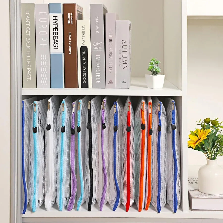 24pcs Mesh Zipper Pouch Bags A4 Size Waterproof Organizer Storage Pouches for School Supplies Toys Puzzle Board Games Office Do