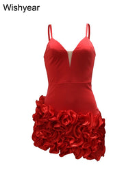 Mini Dress Women Sexy Straps Ruffle Red Luxury Birthday Night Prom Robe