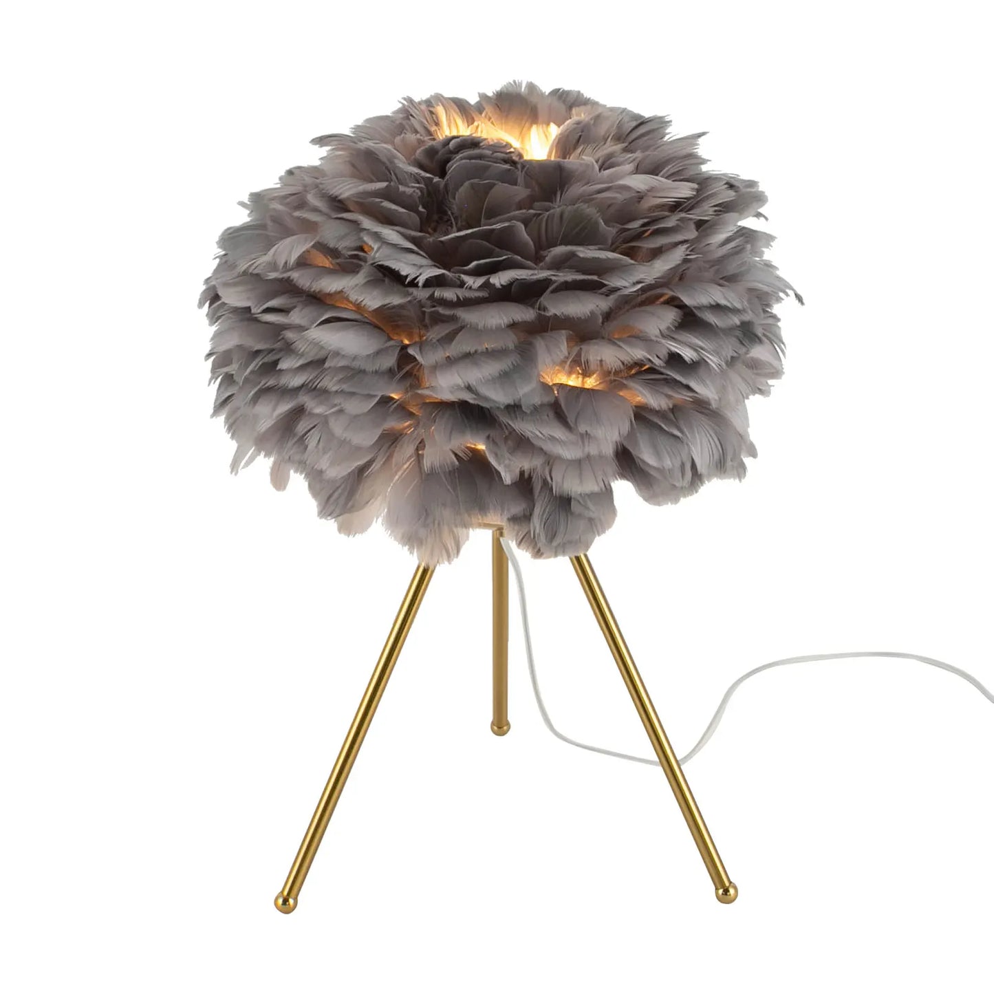 Gray Feather Table Lamp Bedroom Bedside Feather Lamp  Tripod Lamp with Swan Lampshade indoor Living Room Decoration
