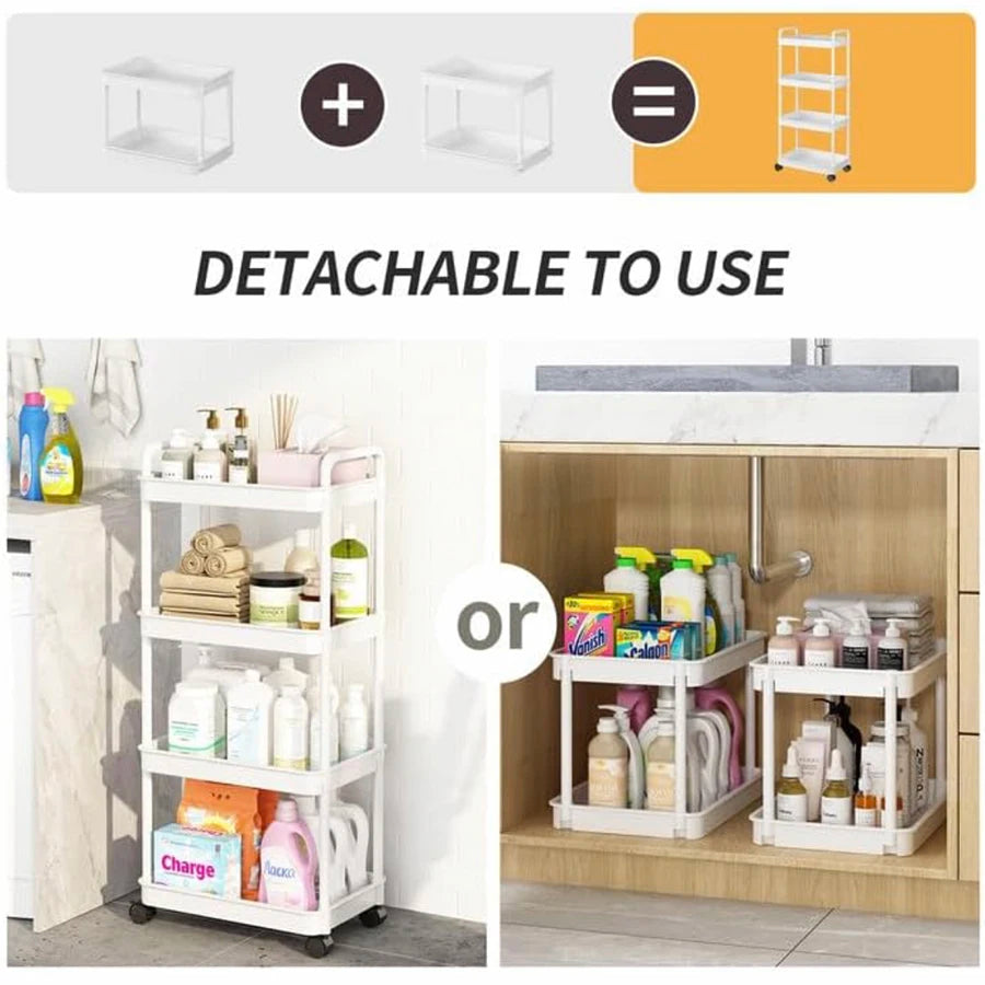 Rolling Cart with Wheels, Detachable Utility Storage Cart with Handle Storage Basket Organizer Shelves for Bathroom, Kitchen