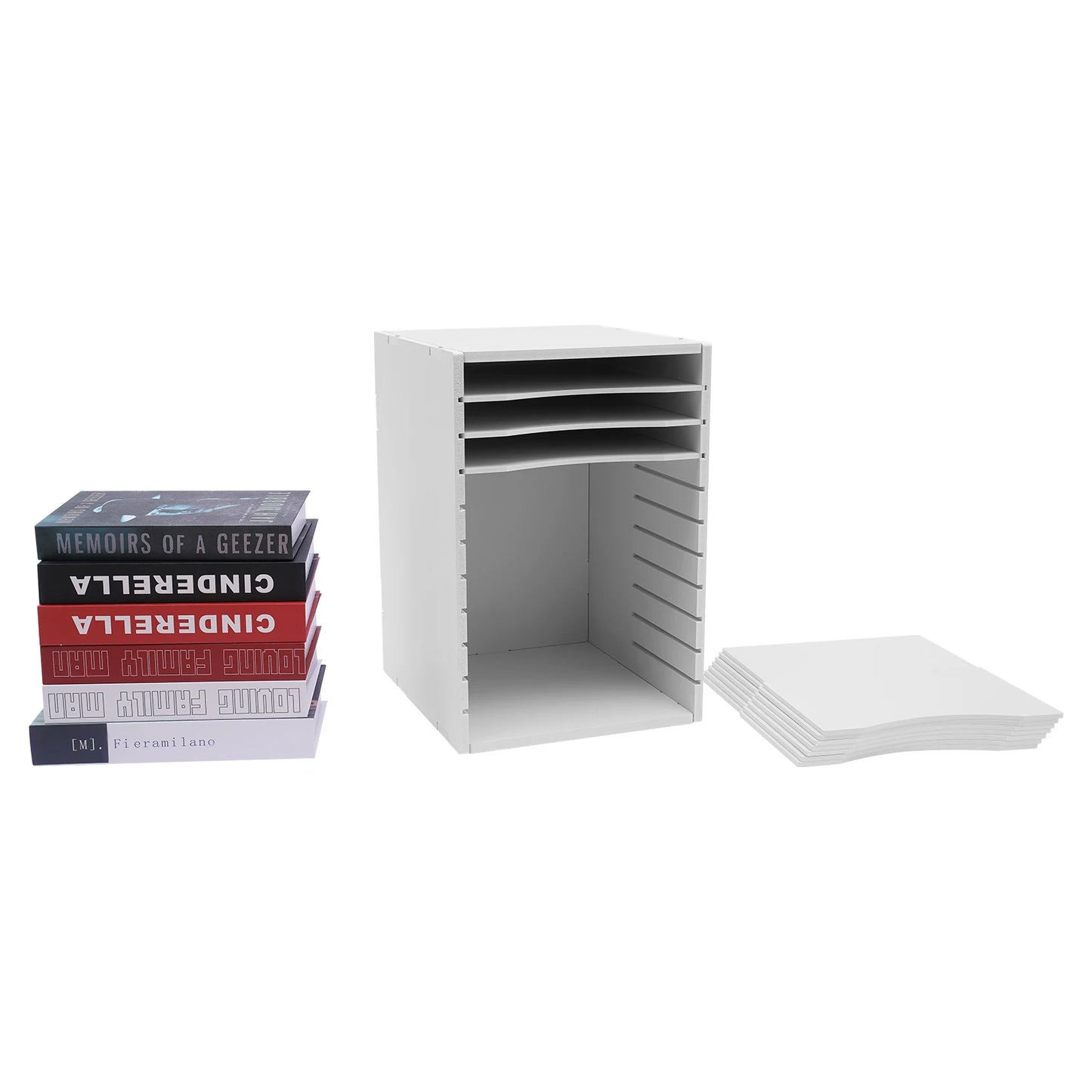 White PVC Adjustable Desktop File Organizer W/ 11 Compartments, Removable Dividers for Office Supplies, Mail, and Documents