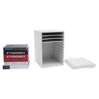 White PVC Adjustable Desktop File Organizer W/ 11 Compartments, Removable Dividers for Office Supplies, Mail, and Documents