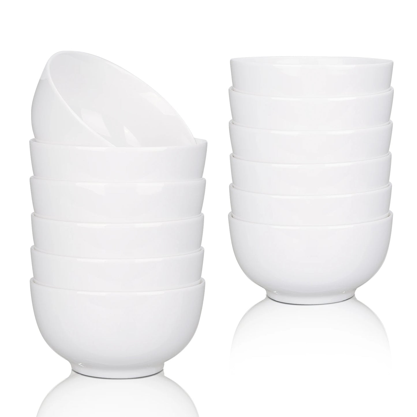 10 Ounce Porcelain Bowls Set 8 Pack Premium White Ceramic Bowls for Cereal, Soup, Salad, Pasta, Microwave & Dishwasher Safe