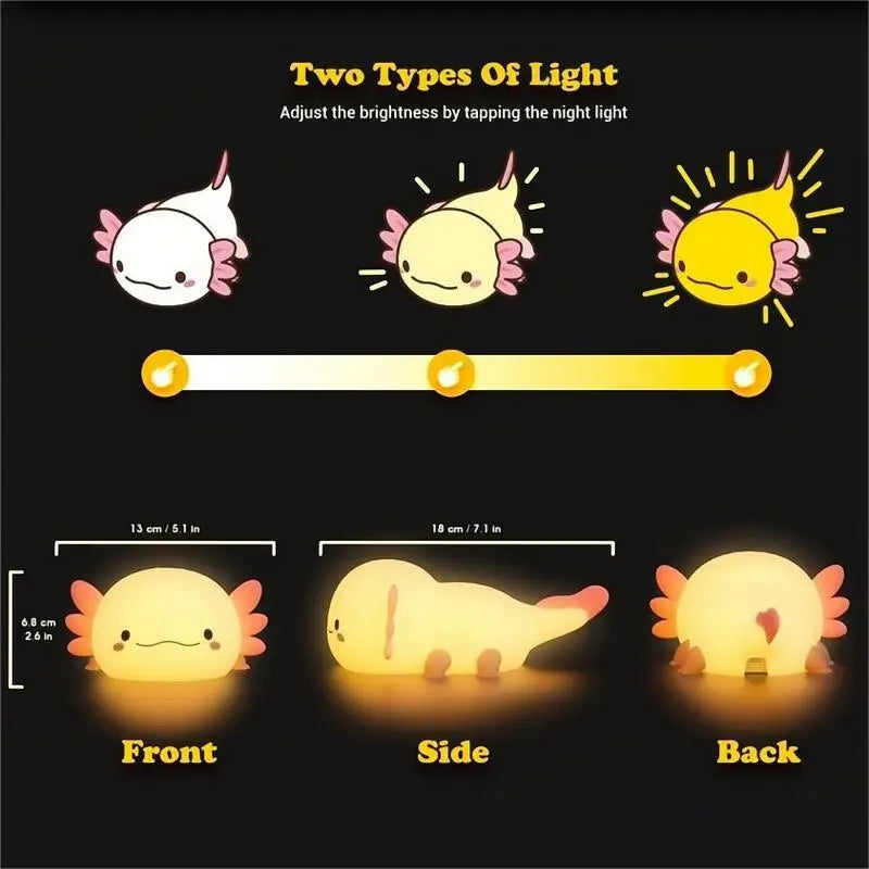 【FreeShip】Cute Axolotl LED Night Light,Dinosaur lamp,Squishy USB & Mobile Touch Lights,Night Bedroom Lamp