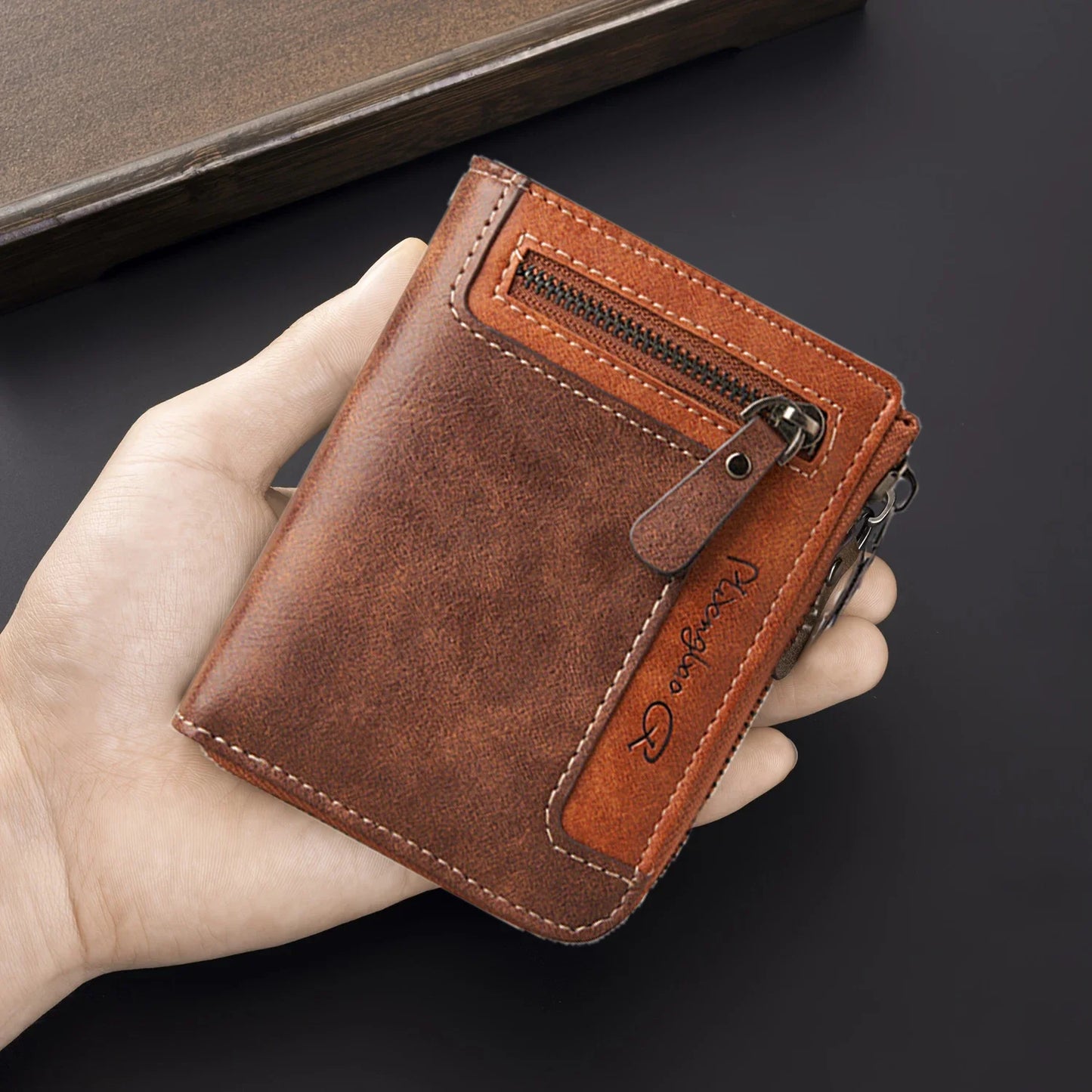 1pc Premium Retro Short Wallet for Men,Stylish Multifunction PU Leather Zipper Durable Wallet