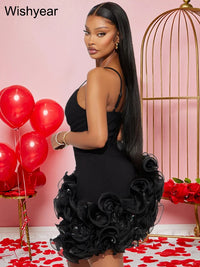 Mini Dress Women Sexy Straps Ruffle Red Luxury Birthday Night Prom Robe