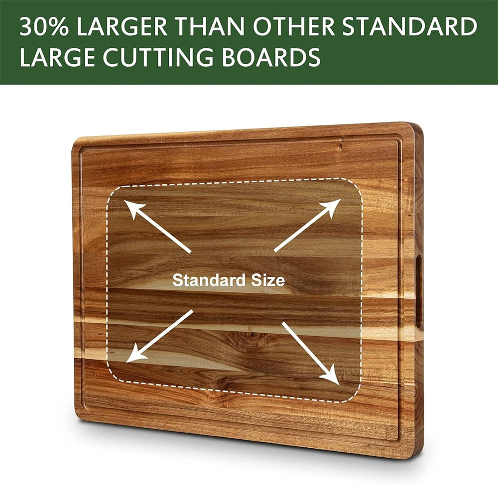 Kitchen Extra Large Wood Cutting Board with Juice Groove and Handle Reversible Charcuterie Butcher Block 24 x 18 x1.2 in