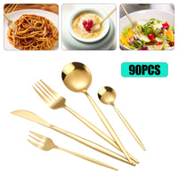 90Pcs Gold Stainless Steel Silverware - Heavy Duty Cutlery, 420 Stainless Steel Tableware Set for Wedding, Buffets, Restaurants