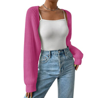 Women s Open Front Cropped Cardigan Long Sleeve Solid Color Ribbed Knit Shrug Sweater Bolero Tops