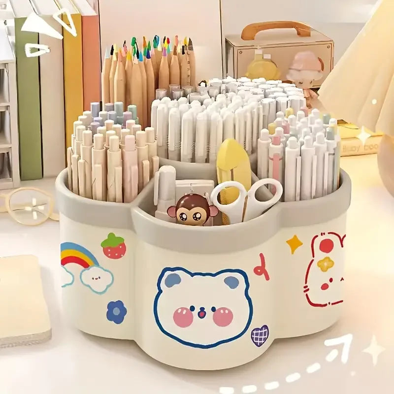 Large Capacity Desk Accessories 360 ° Rotation Cute Pen Holder Stationery Organizer Pencil Storage Office School Supplies